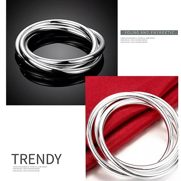 Bangle Bracelets Sterling Silver Three Piece Set - Picture 8 of 9